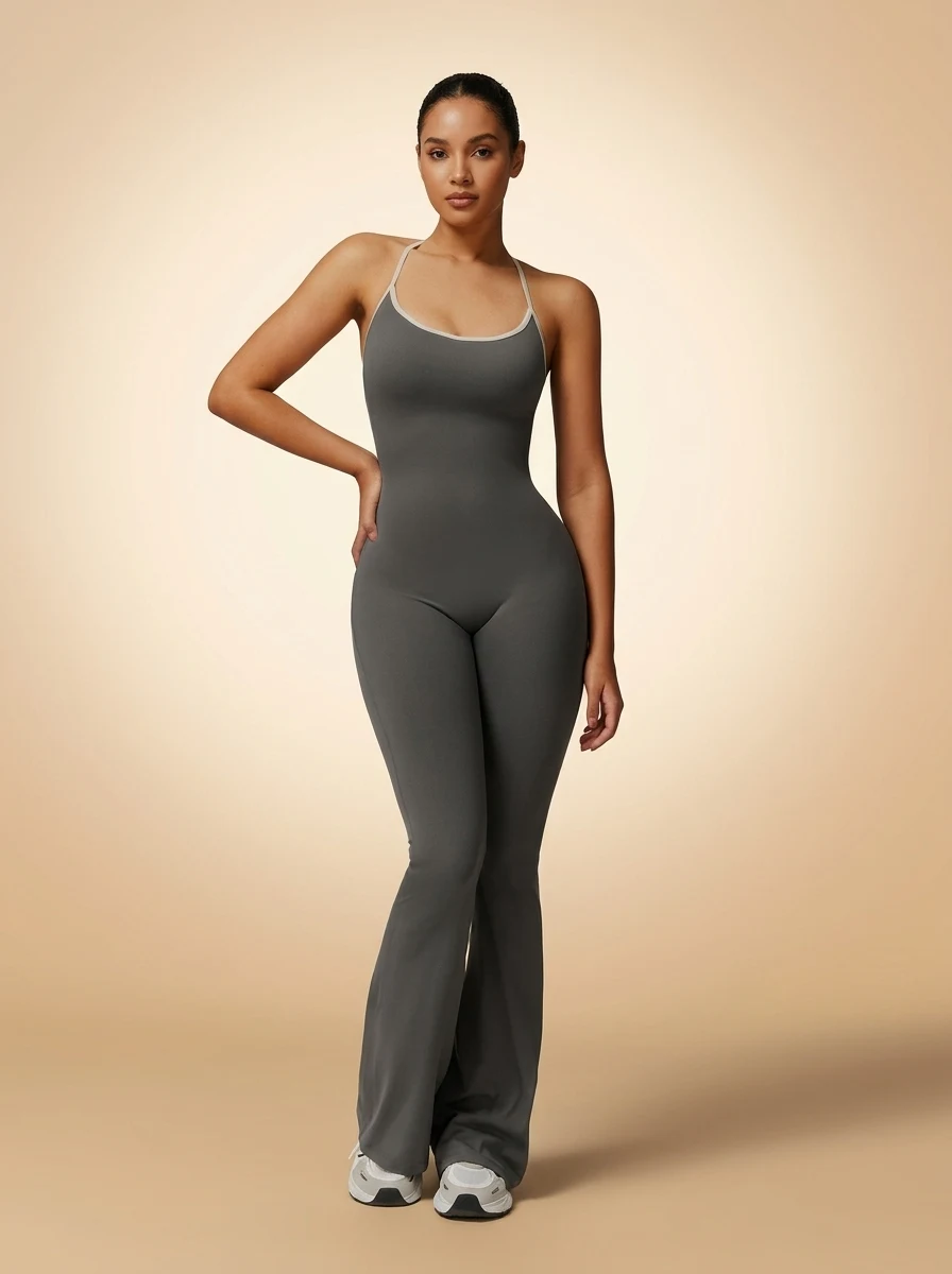 Walundi matching sets — Cross-Border Plus Size Sports Bodysuit Jumpsuit Nude Beautiful Back Design Gathered Micro-