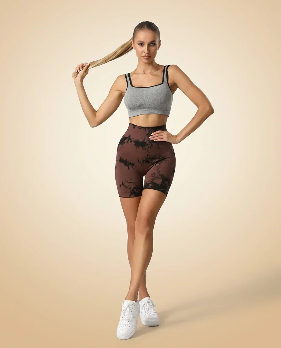 Walundi shorts and skorts collection — deep ink bike shorts on sand linen