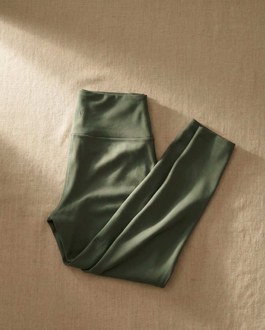 Walundi yoga leggings collection — folded sage green high-waist leggings