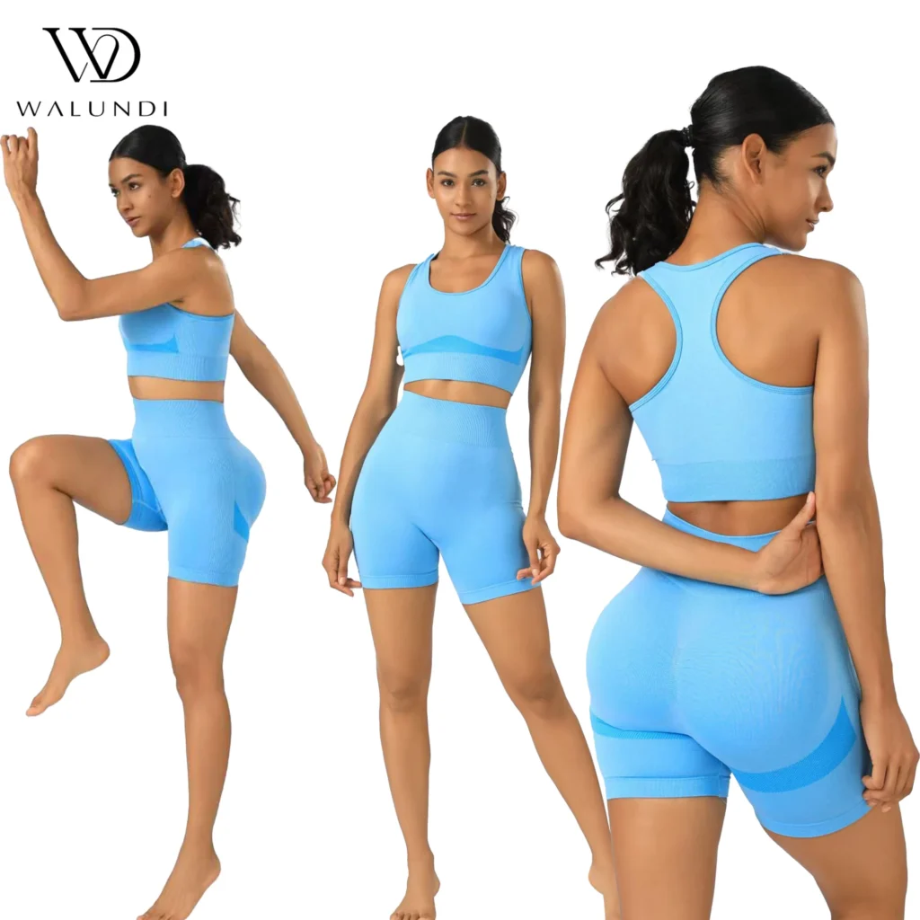 Best Selling 2 Piece Gym Fitness Seamless Round Neck Yoga Set Racer Back Sports Bra With High Waist Compression Shorts for Women