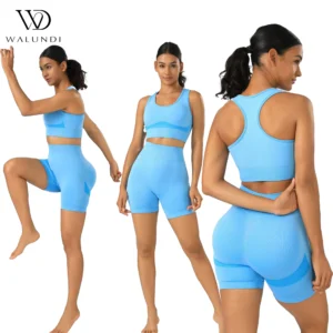 Best Selling 2 Piece Gym Fitness Seamless Round Neck Yoga Set Racer Back Sports Bra With High Waist Compression Shorts for Women