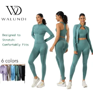 Best Selling 3 Piece Seamless Yoga Set with High Waist Leggings Sports Bra and Zip Jacket Workout Sets for Women