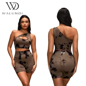 Slim Fit Activewear Workout Brown High Waist Seamless Push-Up With Cross Front Design Sports Bra Leggings Women Yoga Set