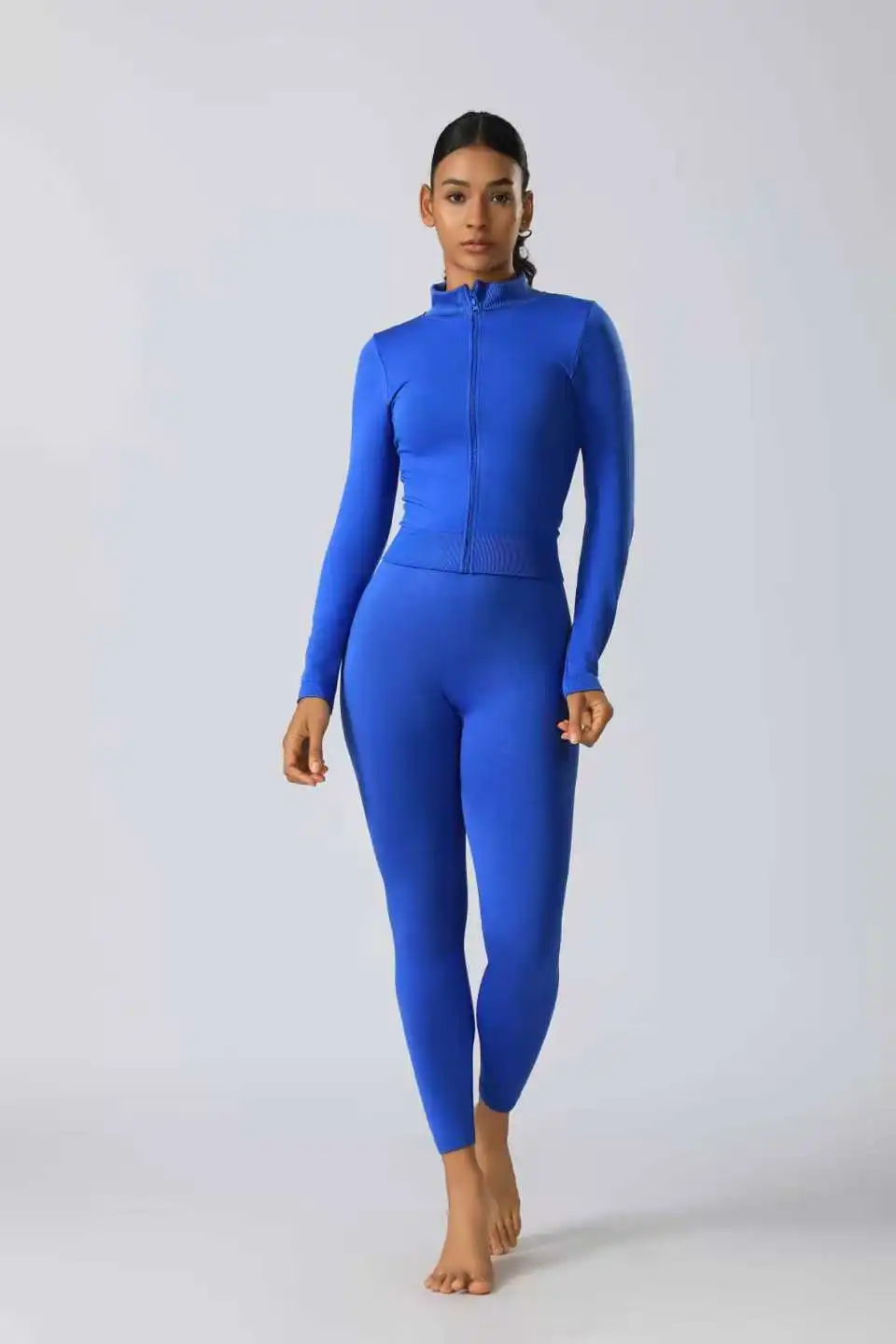 3 Piece Yoga Sets Cross Open Back Jumpsuit with Zip Jacket for Women Fitness Workout Gym Running High Waist Activewear Set - Image 3