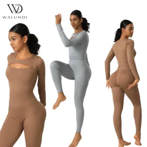 2 Piece Activewear Seamless Long Sleeve Open Front Top with High Waist Leggings Yoga Sets