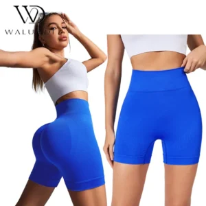 High Quality Printed Scrunch Butt Lift Gym Yoga Tummy Control Sexy Stretchy Blue Seamless Short Leggings