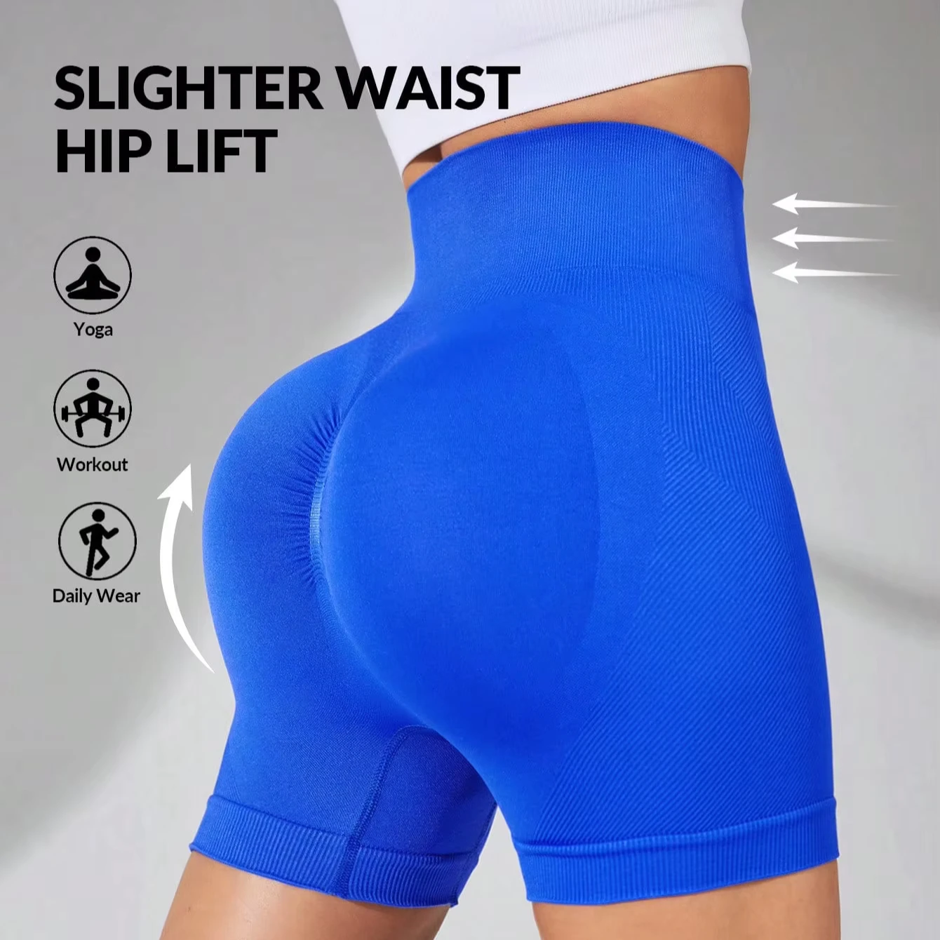 High Quality Printed Scrunch Butt Lift Gym Yoga Tummy Control Sexy Stretchy Blue Seamless Short Leggings - Image 2