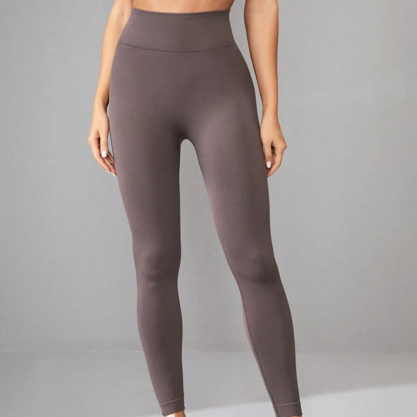 High Waist Seamless Taupe Workout Leggings Body Shaping Compression Pants for Fitness - Image 3
