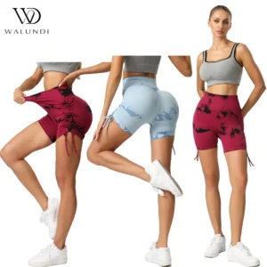 High Waist Tummy Control with Strings on Each Side Tight Yoga Pants Sexy Ass Tie Dye Butt Lift Seamless Women's Leggings Shorts