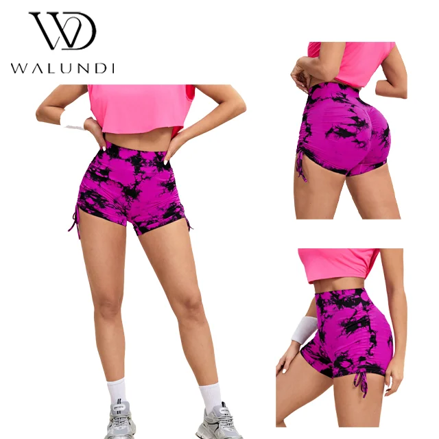 High Quality Scrunch Butt High Waist Tie Dye Purple Adjustable Drawstring Yoga Pants Seamless Workout Sport Women's Leggings