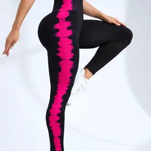 High Waist Tie Dye Seamless Yoga Leggings for Women Black with Side Pink Striped Push-up Effect High Quality Leggings