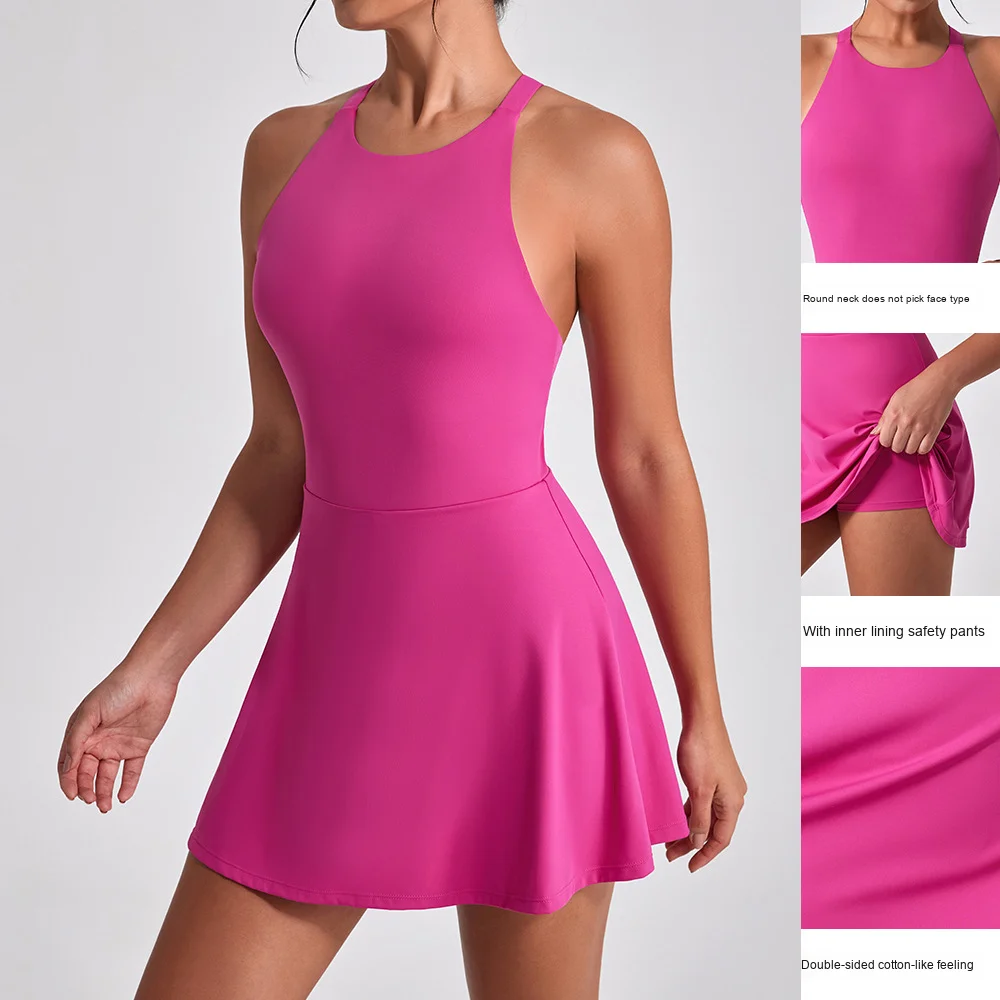 Beautiful One-Piece Yoga Wear Slimming Anti-Exposure Quick-Dry Feather Tennis Dress New Sports Front Breathable - Image 2