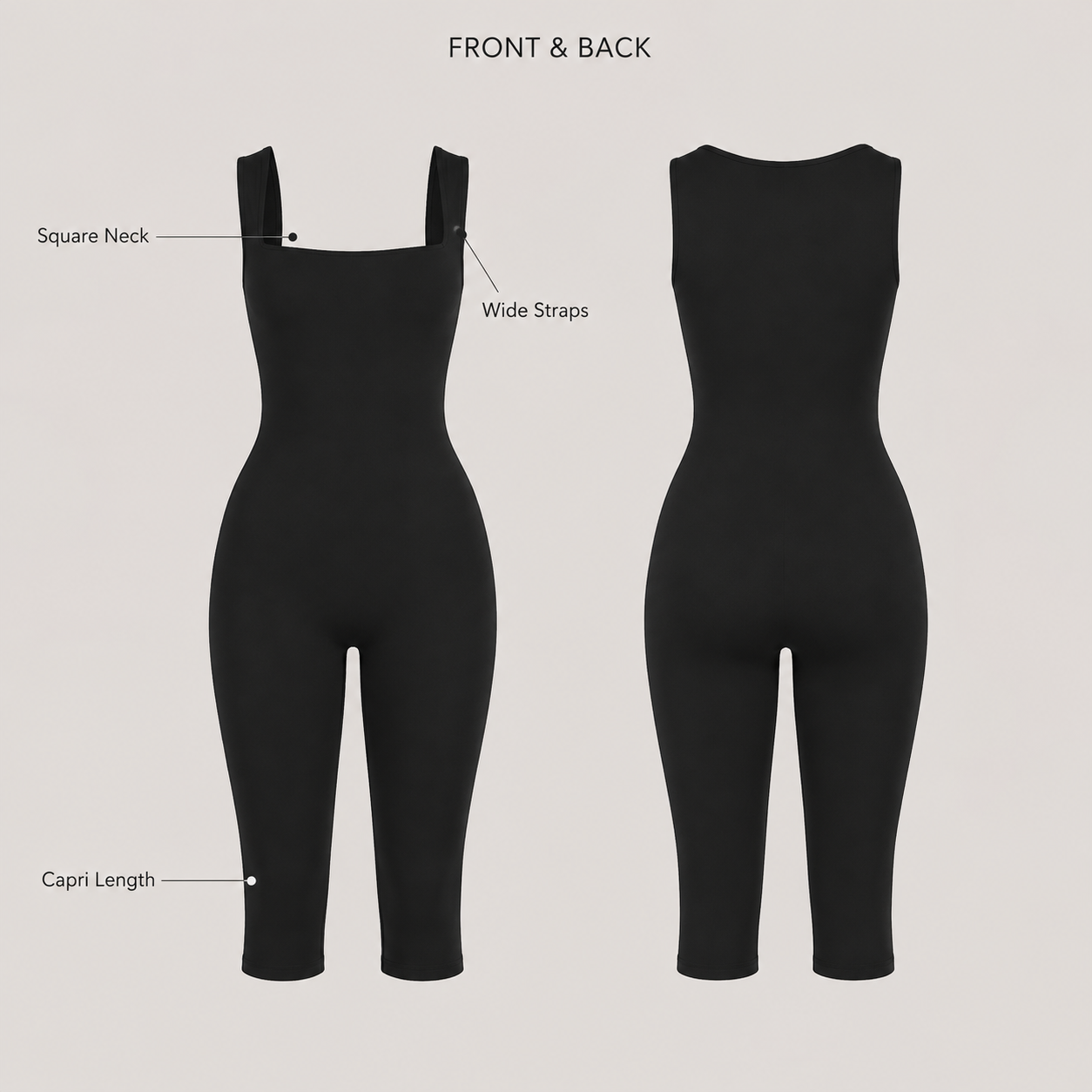 Square Neck Sleeveless One Piece Yoga Jumpsuit Capri Length Unitard Ready to Ship Multi Color Fitness Wholesale - Image 4