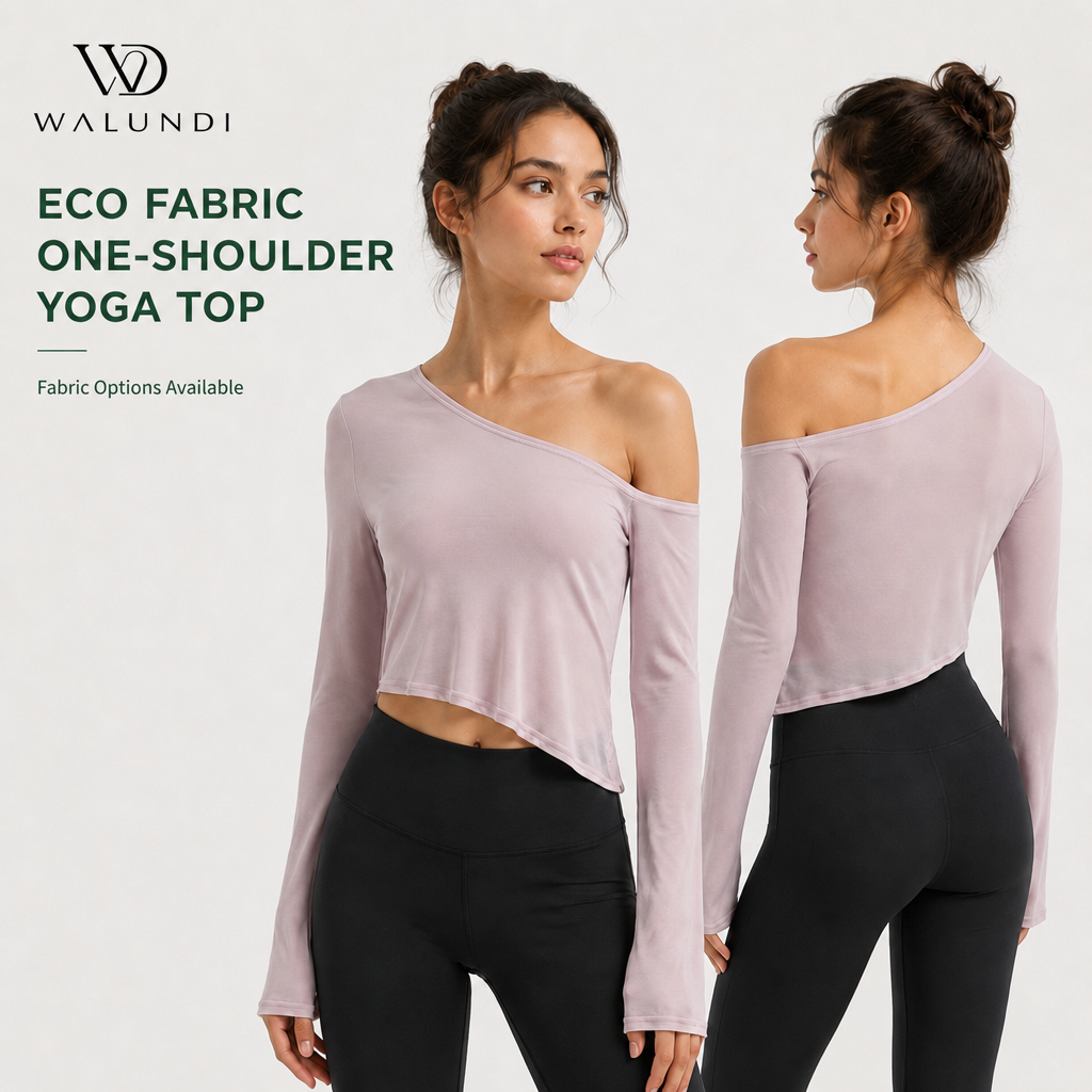 Eco-Friendly Yoga Wea Asymmetric One Shoulder Long Sleeve Yoga Top Draped Hem Fitted Ready to Ship Multi Color Fitness Wholesale