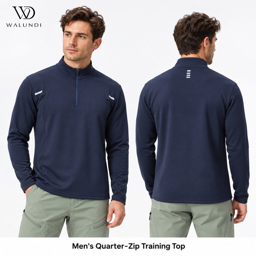 Ready to Ship Men's Fleece Lined Half Zip Pullover Long Sleeve Training Shirt Stand Collar Quick Dry Reflective Running Top