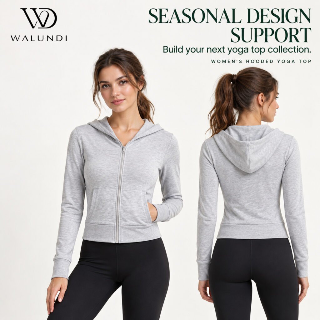 Cropped Hooded Yoga Jacket Full Zip Long Sleeve Custom Logo Private Label Fitness Wear