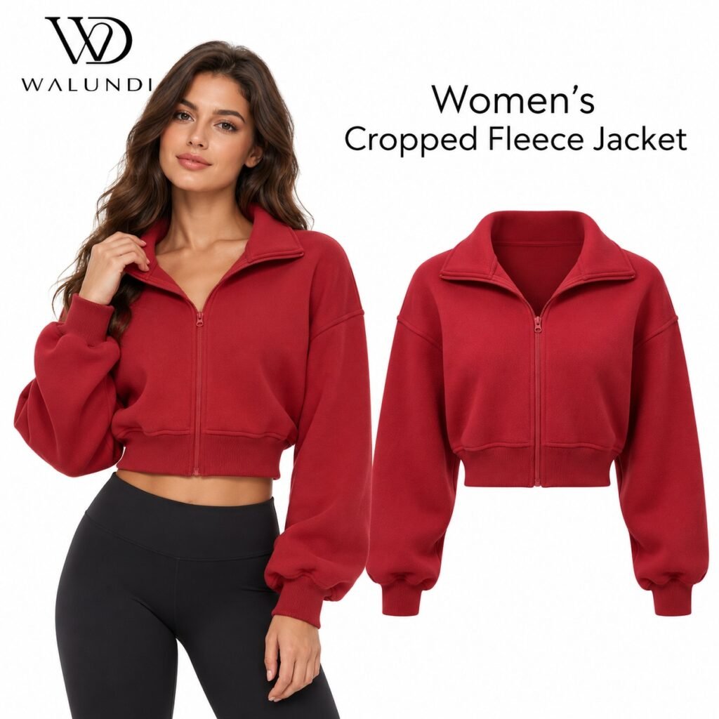Cropped Stand Collar Zip Sports Jacket Windproof Warm Thickened Fleece-Lined Outerwear Custom Logo Low MOQ Fitness Wear