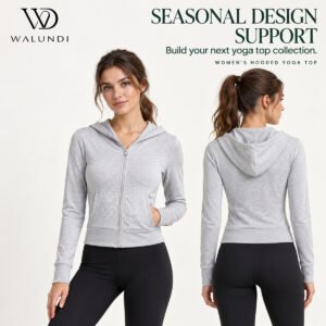 Cropped Hooded Yoga Jacket Full Zip Long Sleeve Custom Logo Private Label Fitness Wear
