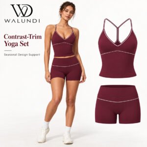 Brushed Color Block Halter V Neck Tummy Control High Waist Shorts 2 Piece Yoga Set Custom Logo Low MOQ Fitness Wear 115