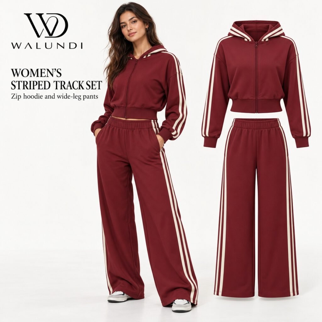 Color Block Hooded Zip Sweatshirt Jacket Warm Thickened Wide Leg Pants 2 Piece Sports Set Custom Logo Low MOQ Fitness Wear