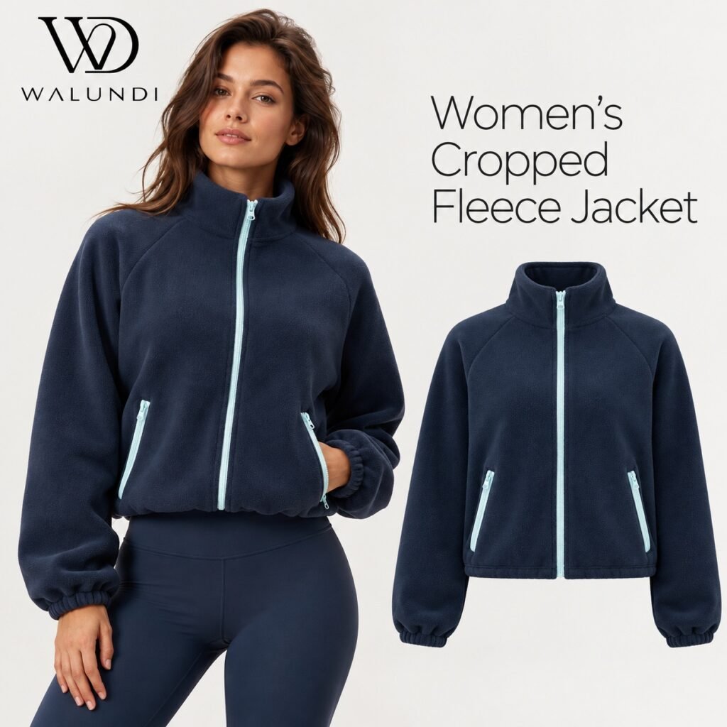 Plush Fleece Stand Collar Zip Jacket Short Loose Warm Casual Sports Outerwear Custom Logo Low MOQ Fitness Wear