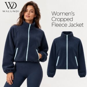 Plush Fleece Stand Collar Zip Jacket Short Loose Warm Casual Sports Outerwear Custom Logo Low MOQ Fitness Wear