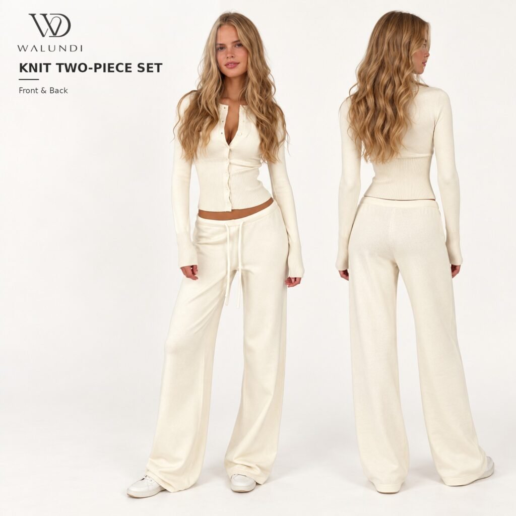 One Piece Knit Jumpsuit Round Neck Button Front Wide Leg Pants Ready to Ship Multi Color Wholesale