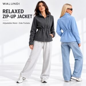 Women's Drawstring Waist Zip Jacket Stand Collar Loose Fit Front Pockets Casual Activewear Custom Logo Private Label